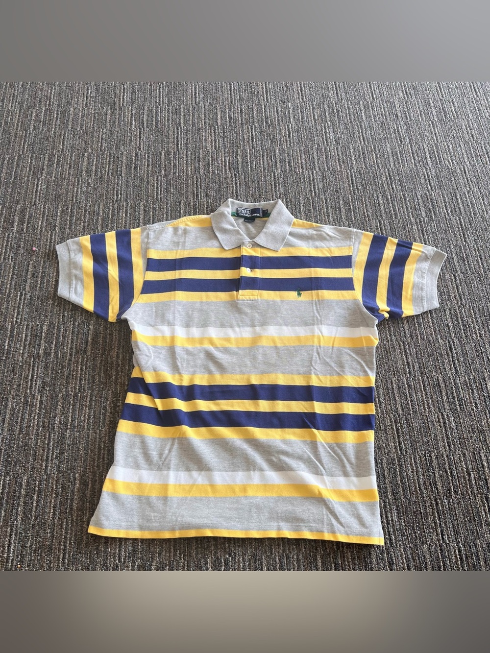 Vintage 90s Polo Ralph Lauren Y2K Striped Black grey & Yellow Rugby Polo Shirt